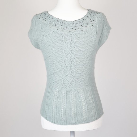 Anthropologie Moth Angora Pullover Sweater Top Light Blue Size S - Picture 2 of 8